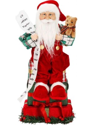 Urfakent Hediye Kutularının Üstünde Oturan Noel Baba Dekoratif Biblo 48 cm