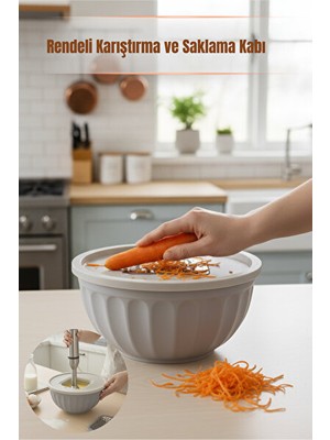 Orvila Gri Rendeli Karıştırma Kabı Saklama Kabı ve Mikser Kabı