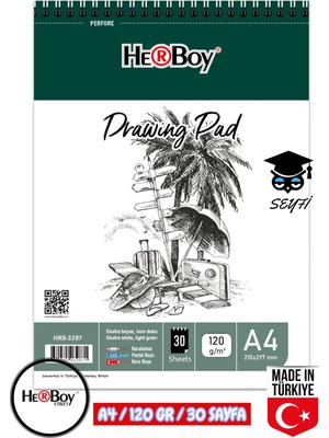 Seyfi Kırtasiye 20X30 cm A4 Eskiz Kara Kalem Çizim Defteri 120 gr Telli 30 Sayfa Herboy
