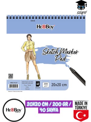 Seyfi Kırtasiye 20X20 Eskiz Kara Kalem Çizim Defteri 200 gr Telli 40 Sayfa Herboy