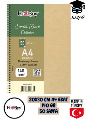Seyfi Kırtasiye 20X30 cm A4 Eskiz Kara Kalem Çizim Defteri 140 gr Telli 50 Sayfa Herboy