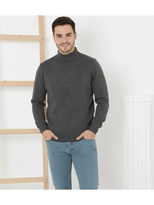 Silerra Erkek Yarım Boğaz Triko Kazak yumuşak dokulu Pamuklu ince Dokuma, uzun kollu Rahat Regular kalıp - Füme