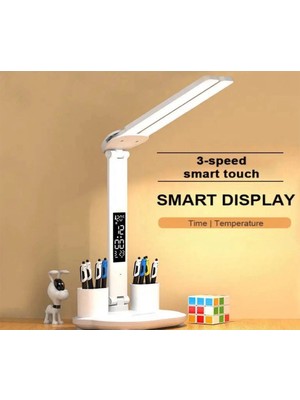 Butik Bfs LED Dokunmatik Katlanabilir Masa Lambası Takvim Sıcaklık Saat Şarjlı Masa Lambası