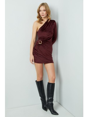 FullaModa Beli Lastikli Kadife Mini Etek