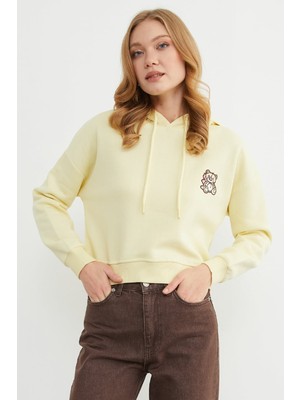 FullaModa 3 Iplik Ayıcık Nakışlı Kapüşonlu Sweatshirt