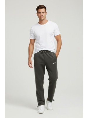 FullaModa Beli Bağcıklı Şeritli Paça Stoperli Baggy Eşofman Altı