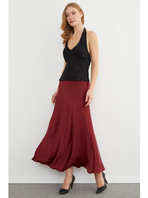 FullaModa Beli Lastikli Midi Boy Saten Etek