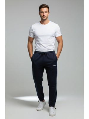 FullaModa Beli Bağcıklı Şeritli Paça Stoperli Baggy Eşofman Altı