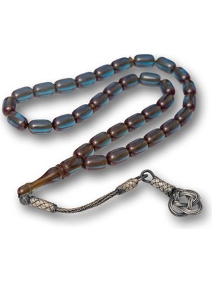 Norino Gümüş Kazaz Püsküllü Kapsül Kesim Mavi Sıkma Kehribar Tesbih