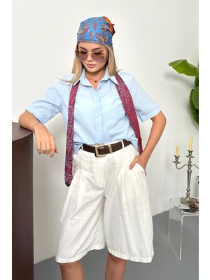 Kadın Kısa Kollu Pamuklu Basic Gömlek Mavi - 26Y 2127