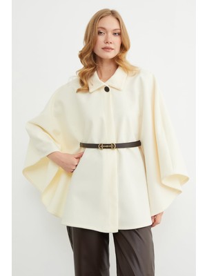 FullaModa Kemerli Polo Yaka Kaşe Panço