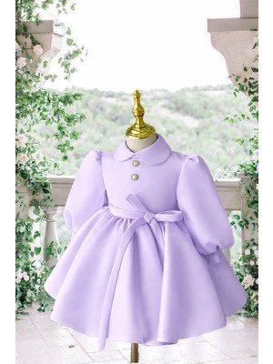 Musgem Özel Tasarım Lila Uzun Kol Yılbaşı Model Kız Çocuk Abiye Elbise