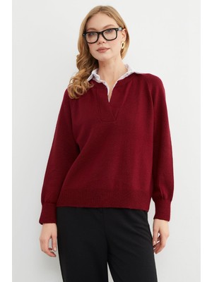 FullaModa Basic Gömlek Yaka Triko Kazak