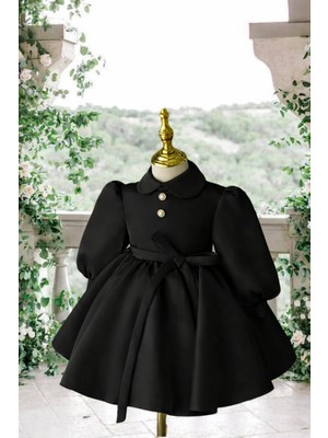 Musgem Özel Tasarım Siyah Uzun Kol Yılbaşı Model Kız Çocuk Abiye Elbise