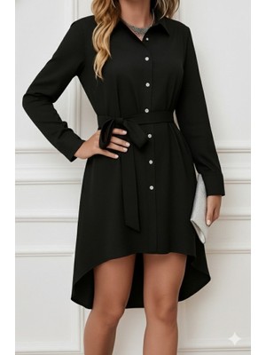 Etiler Collection Kadın Uzun Kollu Ön Kısım Kısım Arka Kısım Uzun Trikoton Gömlek Elbise