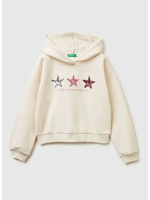 United Colors Of Benetton Krem - Pembe Kız Çocuk Payetli Sweatshirt 39M2C205E