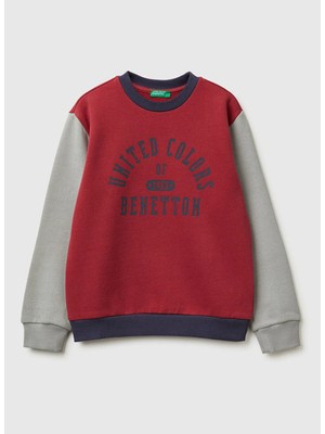 United Colors Of Benetton Bordo Erkek Çocuk Baskılı Sweatshirt 3EB5C10R5