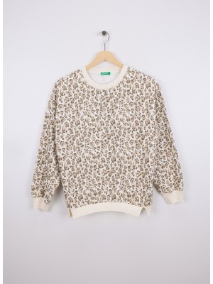 Benetton Baskılı Kız Çocuk Bej Sweatshırt 3QHCC10RS