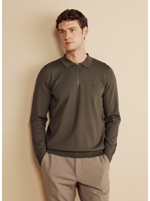 Brooks Brothers Polo Yaka Standart Haki Erkek Kazak BBFW25MKL007