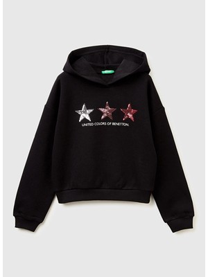 United Colors Of Benetton Siyah Kız Çocuk Payetli Sweatshirt 39M2C205E