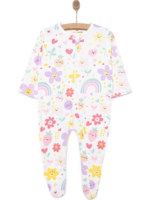 Hellobaby Hellobaby Kız Bebek Patikli Tulum Çiçek Baskılı Fermuarlı Bisiklet Yaka Uzun Paça Uzun Kol