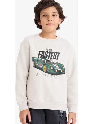 DeFacto Bisiklet Yaka Baskılı İçi Yumuşak Tüylü Sweatshirt Erkek Çocuk G5543A825CW