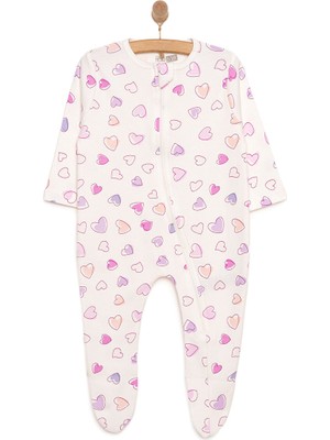 Hellobaby Hellobaby Kız Bebek Patikli Tulum Kalp Baskılı Fermuarlı Bisiklet Yaka Uzun Paça Uzun Kol