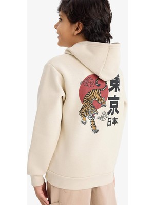 DeFacto Erkek Çocuk Kapüşonlu Sırt Baskılı İçi Yumuşak Tüylü Sweatshirt G5548A825CW