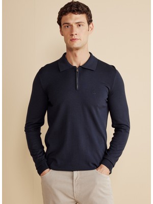 Brooks Brothers Polo Yaka Standart Lacivert Erkek Kazak BBFW25MKL023