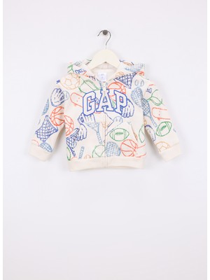 Gap Baskılı Erkek Çocuk Ekru Sweatshırt 791647003