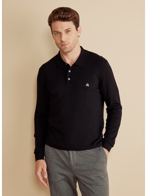 Brooks Brothers Polo Yaka Standart Siyah Erkek Kazak BBFW25MKL009