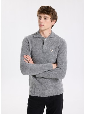 gmg firenze Gmg Fırenze Polo Yaka Regular Fit Gri Melanj Erkek Kazak GU25MFW04025