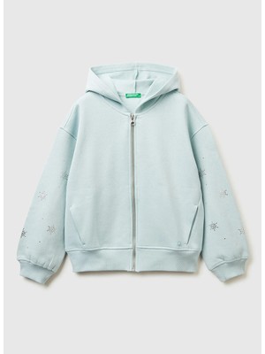 Benetton Nakışlı Kız Çocuk Su Yeşili Sweatshırt 3J73C505R