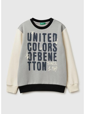 United Colors Of Benetton Krem Erkek Çocuk Baskılı Sweatshirt 3EB5C10R5