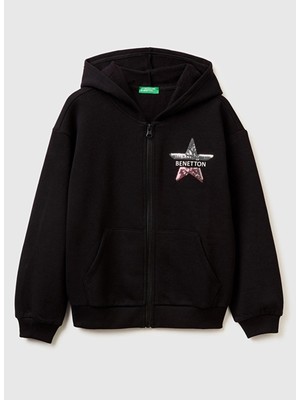 United Colors Of Benetton Siyah Kız Çocuk Payetli Sweatshirt 39M2C505O