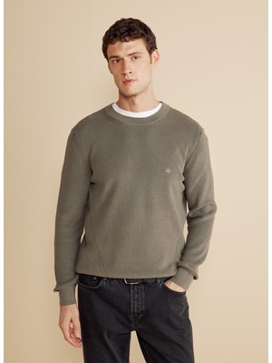 Brooks Brothers Bisiklet Yaka Standart Haki Erkek Kazak BBFW25MKL013