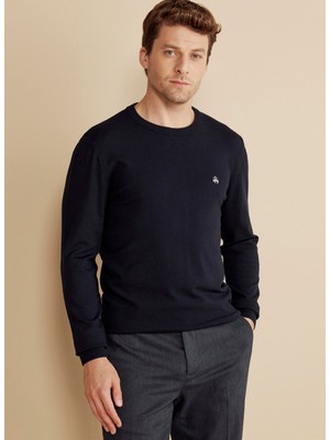 Brooks Brothers Bisiklet Yaka Standart Lacivert Erkek Kazak BBFW25MKL010