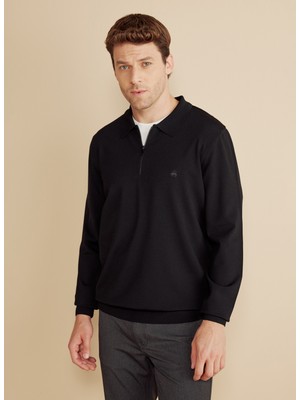 Brooks Brothers Polo Yaka Standart Siyah Erkek Kazak BBFW25MKL007