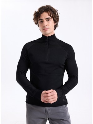 gmg firenze Gmg Fırenze Dik Yaka Slim Fit Siyah Erkek Kazak GU25MFW04031