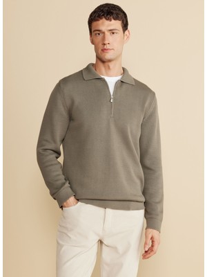 Brooks Brothers Polo Yaka Standart Haki Erkek Kazak BBFW25MKL033