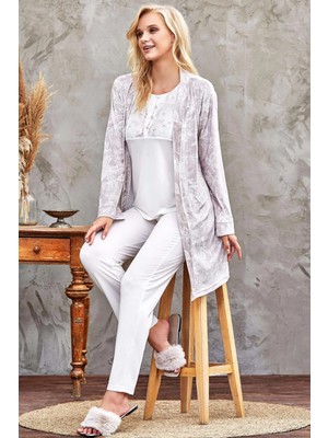 Hazego Flz 31-104 Bayan Kadife Sabahlık Pijama Takımı