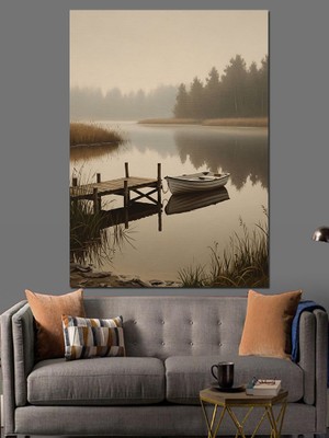 Karizma Tablo Sisli Göl İskelesi Manzarası Dekoratif Kanvas - Mdf Ahşap Tablo