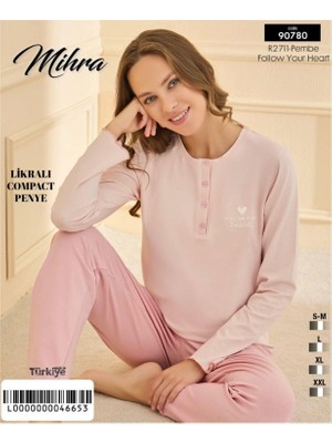 Hazego 90780 Kadın Yarı Patlı Uzun Kol Pijama Takımı