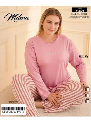 Hazego 50802 Kadın Battal Milan O Yaka Pijama Takımı