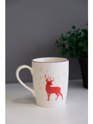 Tabak Evi Porselen Altın Yaldızlı Geyik Kulplu Mug Kupa 9cm 220ML Tekli