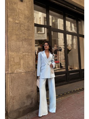 Mericline Tasarım Etiket Detaylı Ceket - Pantolon Takım - Bebe Mavi