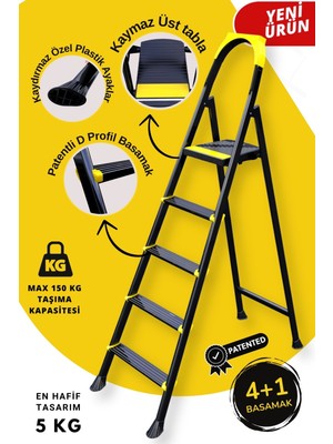 Ertekpa Leo 4+1 Basamaklı Metal Siyah Merdiven