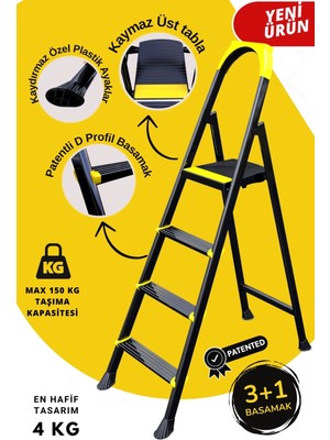Ertekpa Leo 3+1 Basamaklı Metal Siyah Merdiven