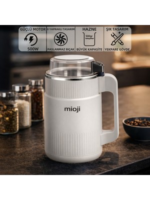 Mioji Mio CG34 500W Paslanmaz Çelik Bıçak Kompakt Baharat ve Kahve Öğütücü Beyaz