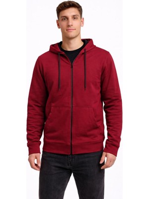 Axxel Erkek Bordo 2 Iplik Fermuarlı Kapüşonlu SWEATSHIRT-W1084